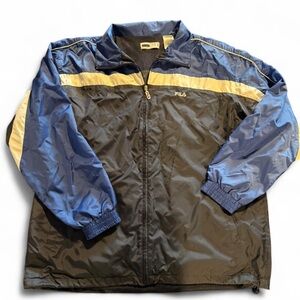 Fila Men's Blue and Black Windbreaker with Yellow Accents